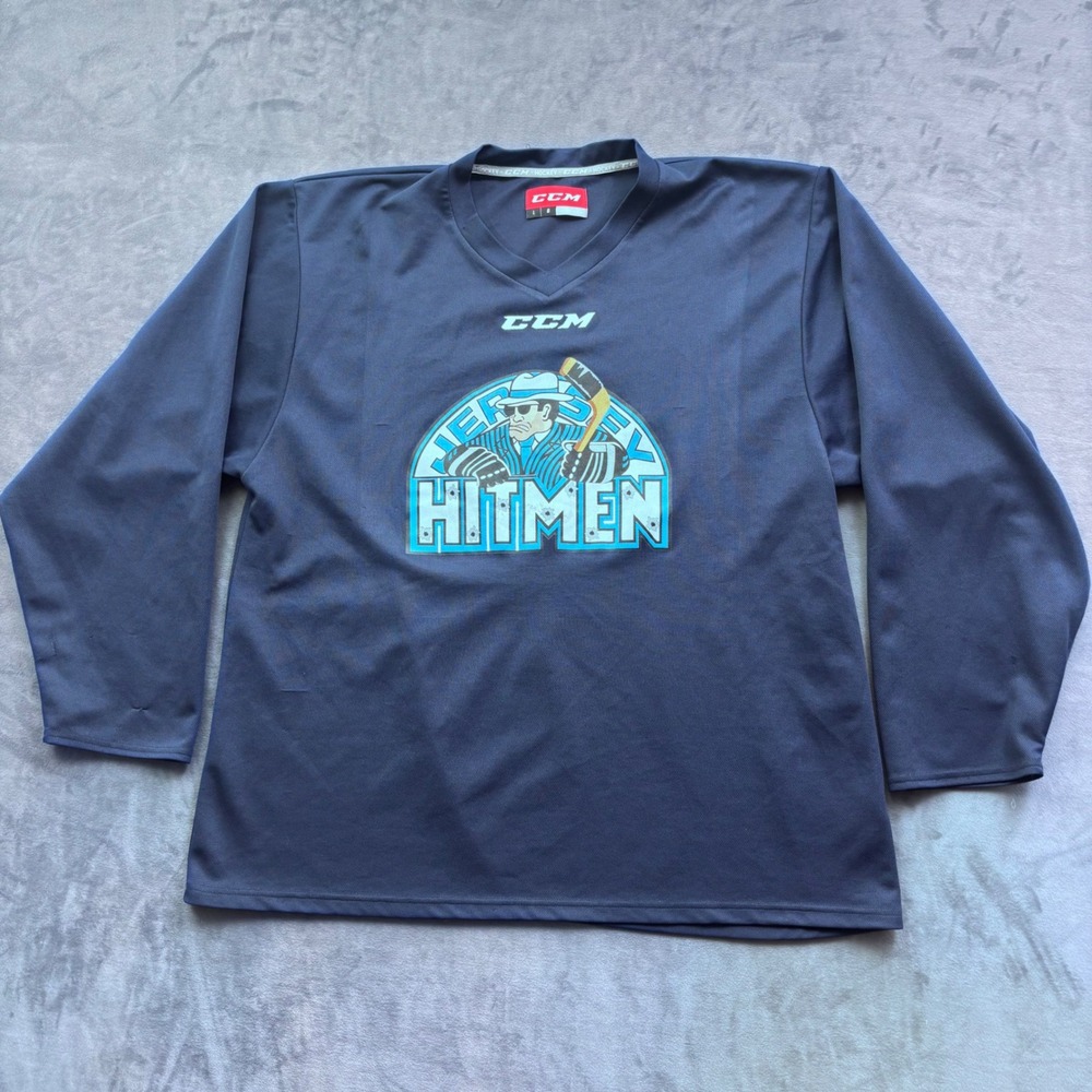 CCM Jersey Hitmen Hockey Jersey Navy Blue Mens Large USPHL Number 3